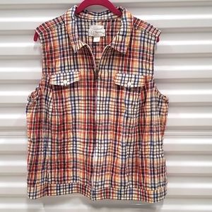CJ Banks • Vest • Women's Size 1X •Plaid• Multi Color• Zip Up• Pockets• Stretch
